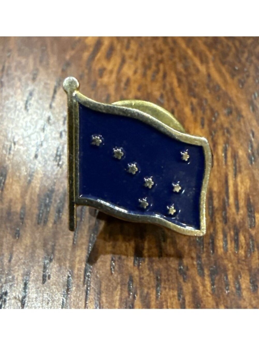 Vintage Alaskan Flag Lapel Biker Hat Pin Gold Tone Blue Enamel